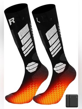 Kids Heated Socks Electric Ski Snow Thermal Warm Socks Battery Pack Black NEW